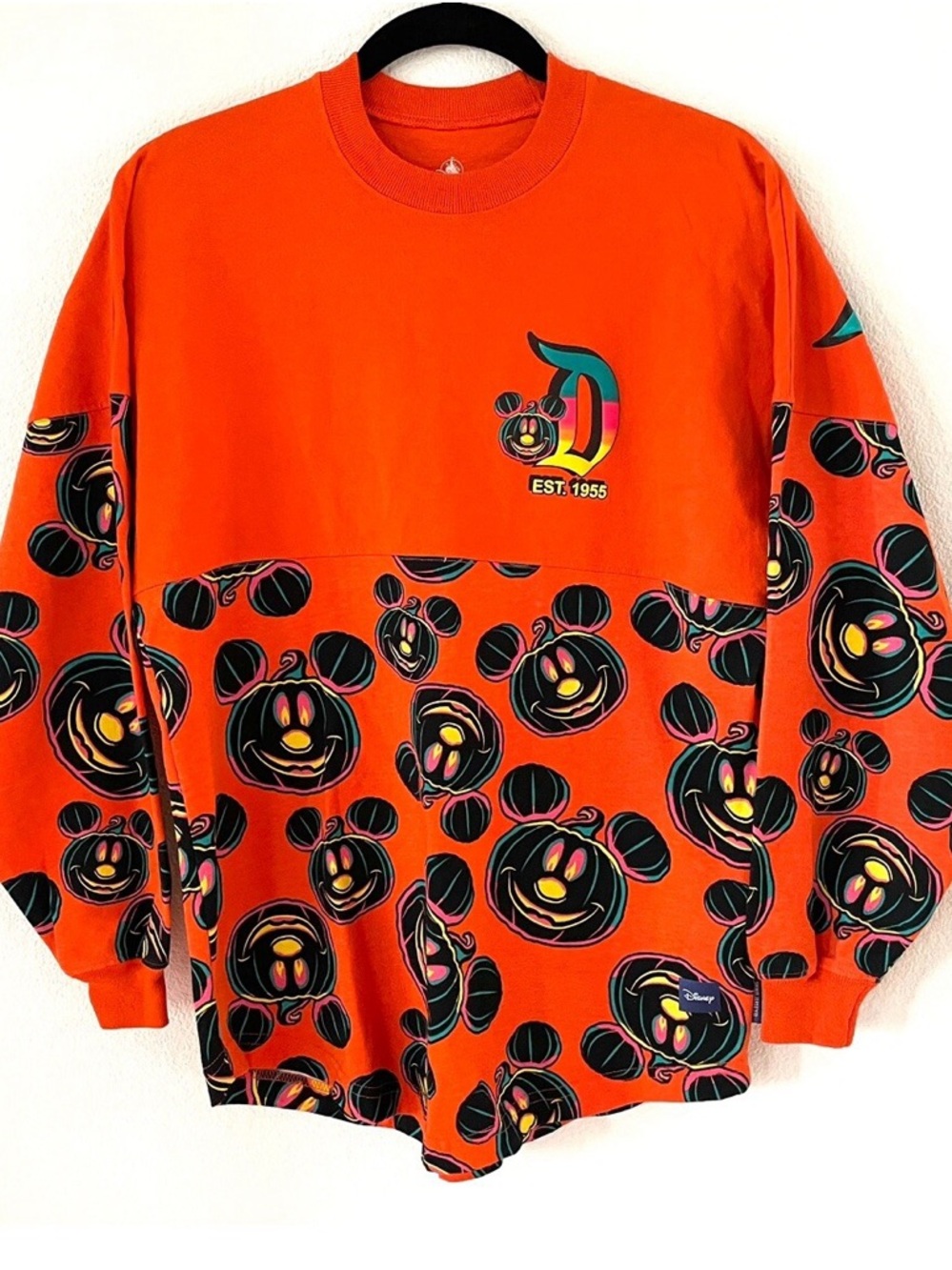 Disney Orange & Black Mickey Head Graphic Long Sleeve Top